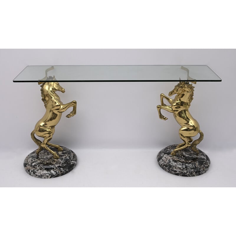 Vintage console table in brass and marble, Italy 1970