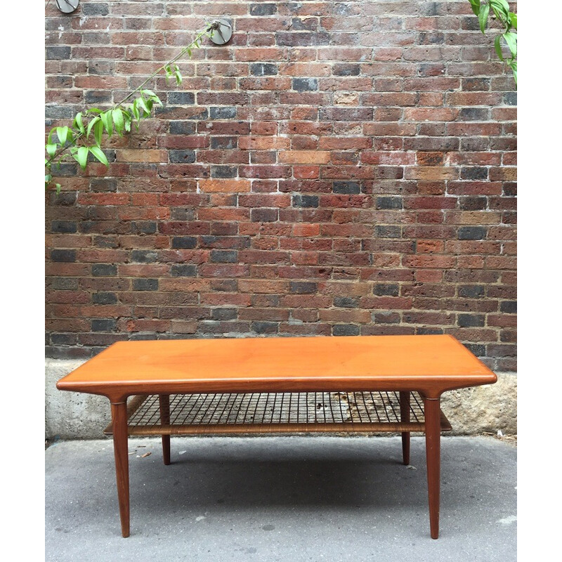 Danish coffee table with braided magazine rack- 1960s