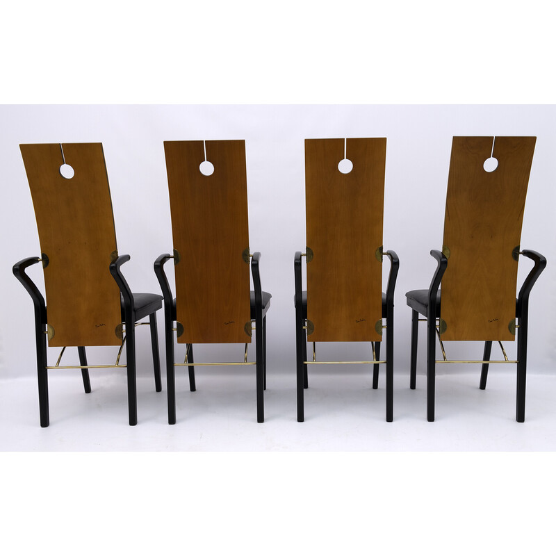 Set of 4 vintage bent cherry chairs by Pierre Cardin, 1980