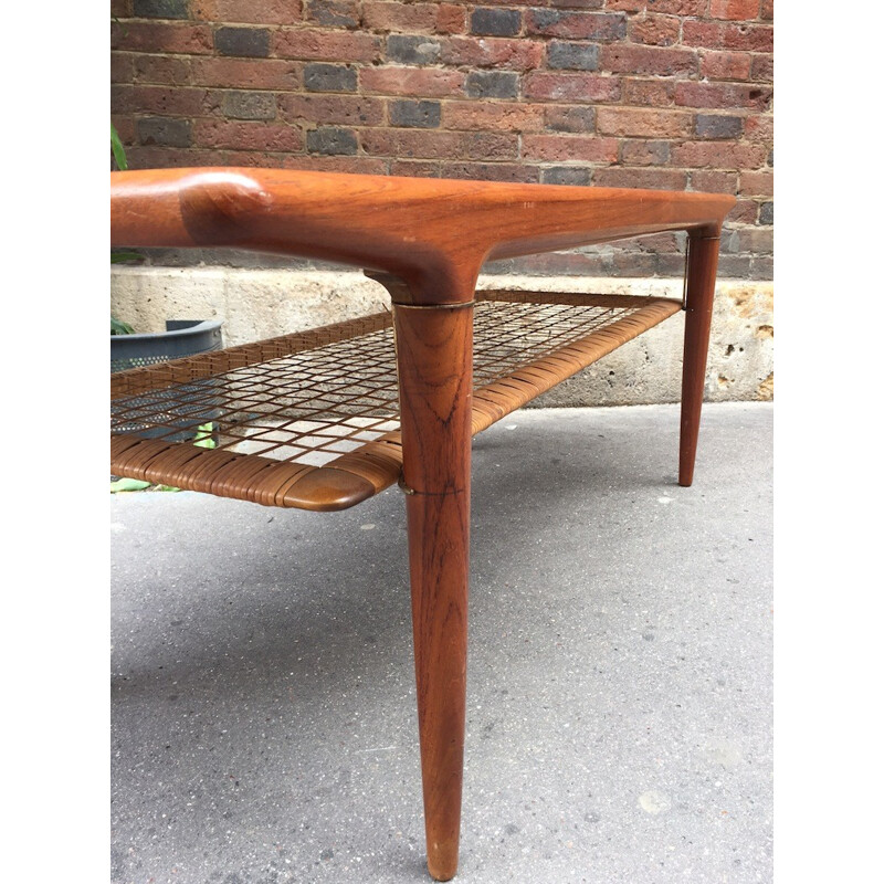 Danish coffee table with braided magazine rack- 1960s