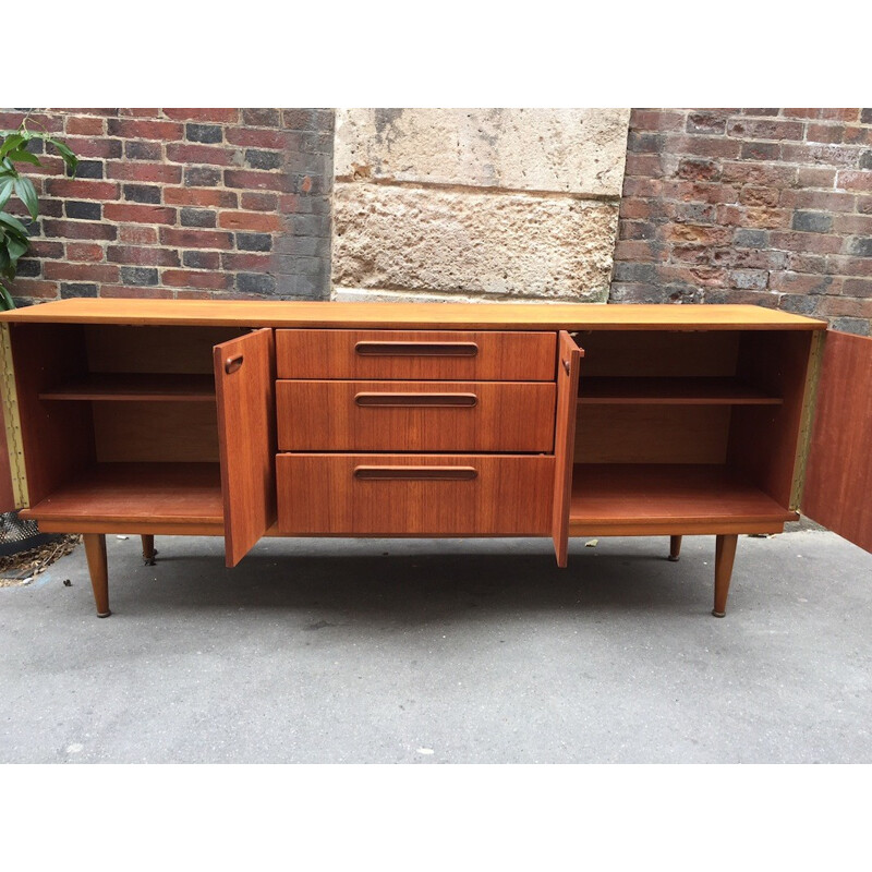 Enfilade en teck scandinave 3 tiroirs et 2 placards - 1960