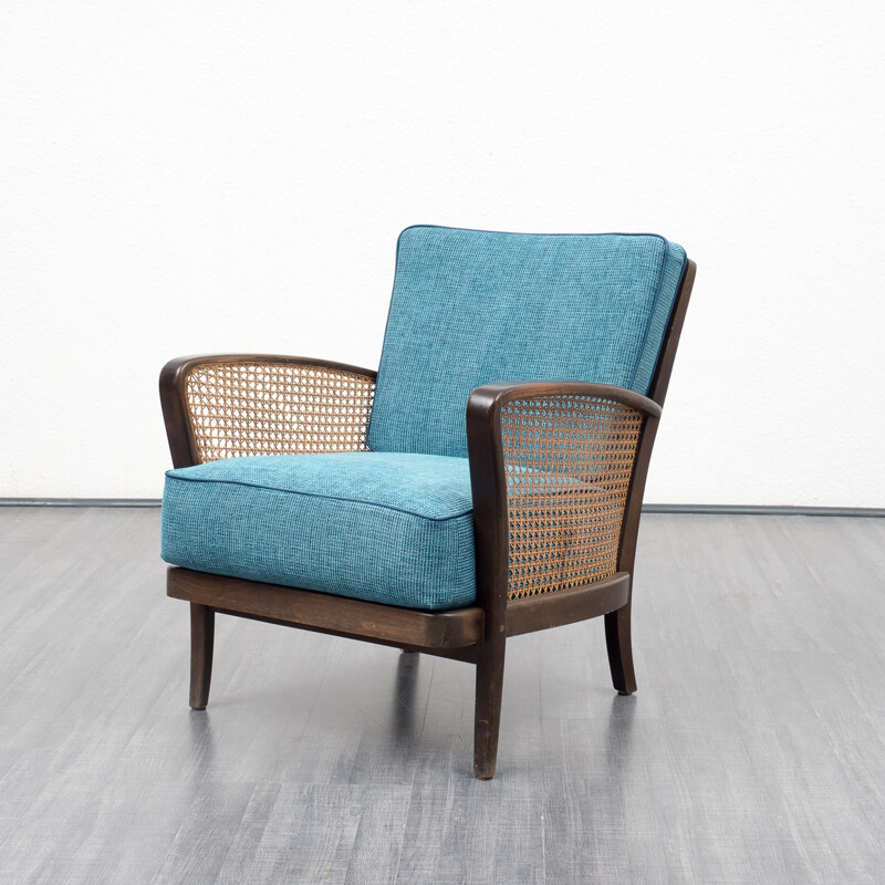 Petrol blue armchair with meshwork - 1950s