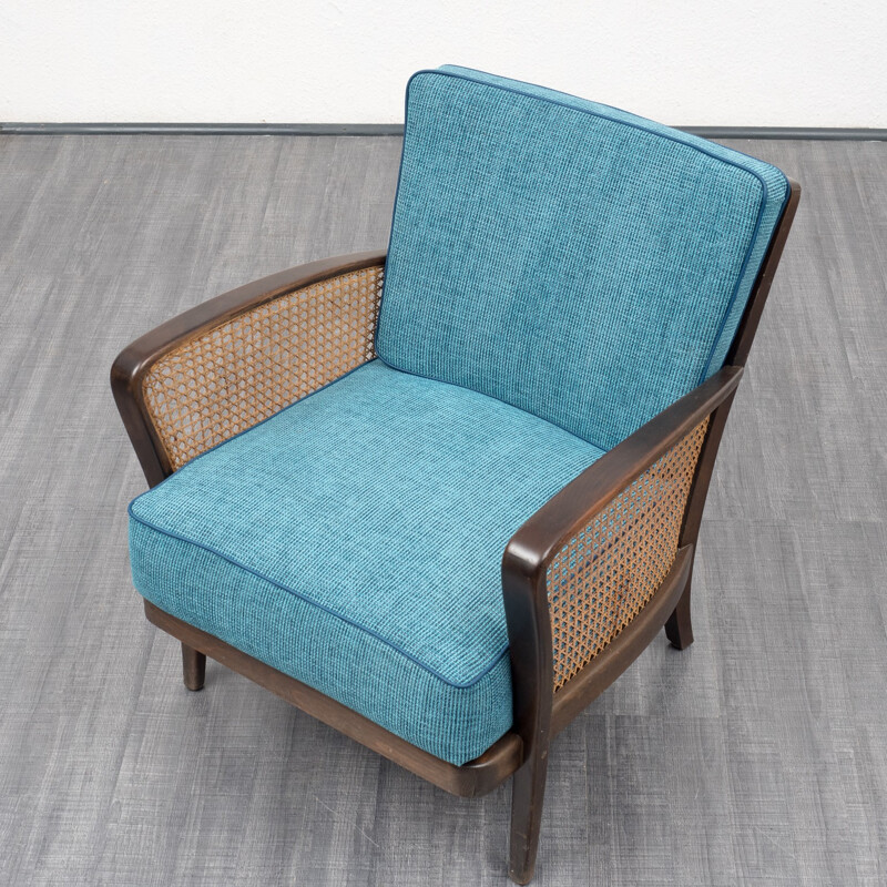 Petrol blue armchair with meshwork - 1950s