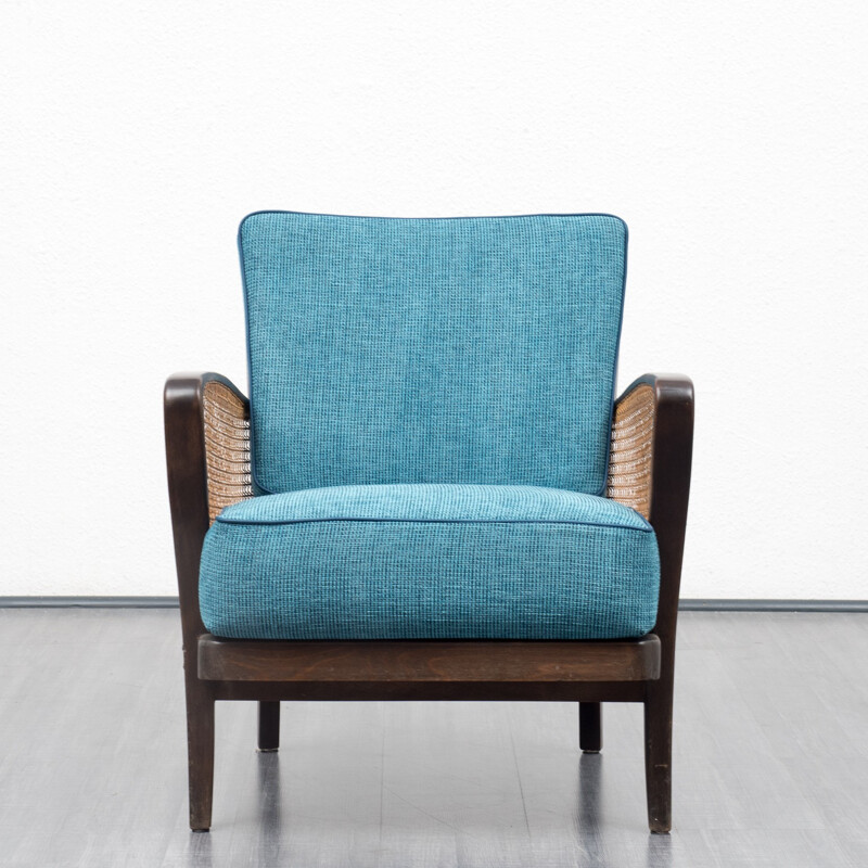 Fauteuil bleu canard et maille - 1950