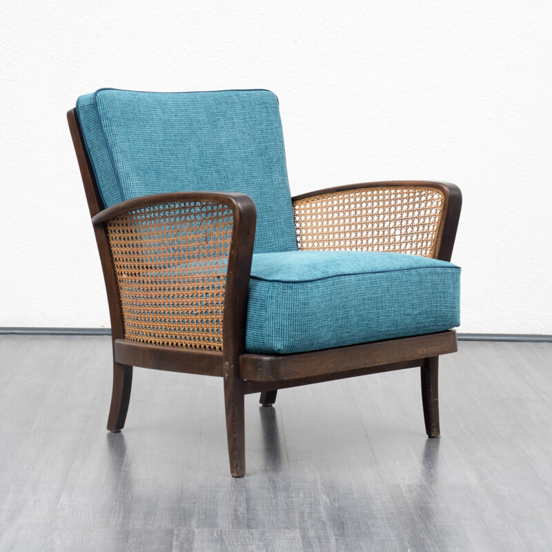 Petrol blue armchair with meshwork - 1950s