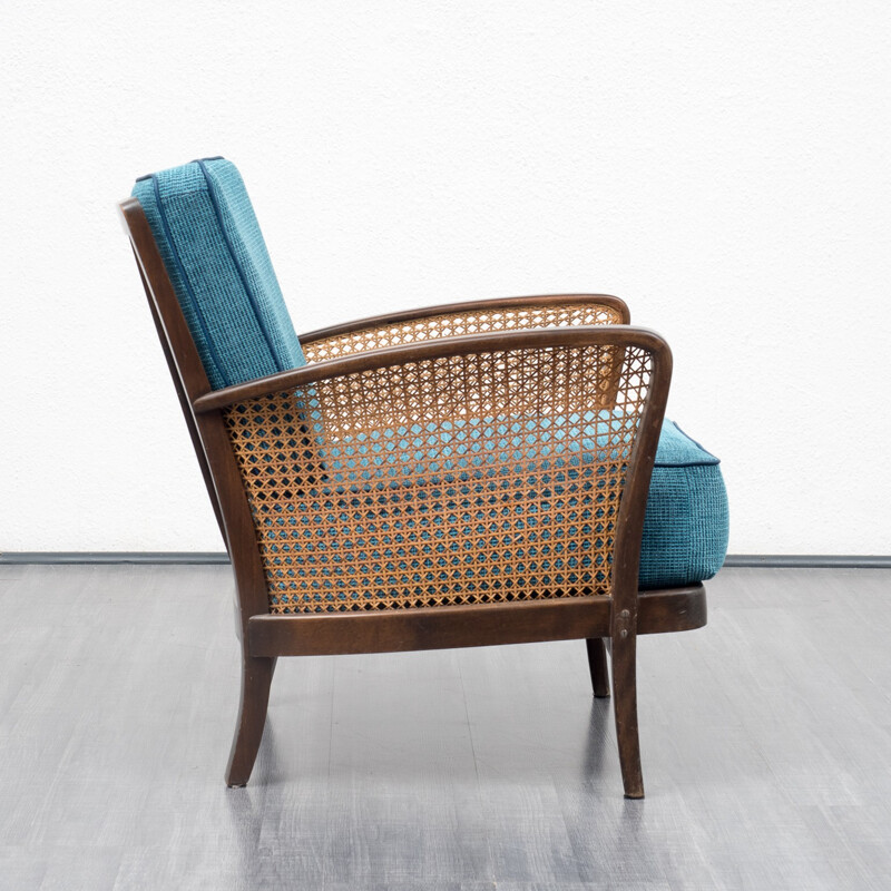 Petrol blue armchair with meshwork - 1950s