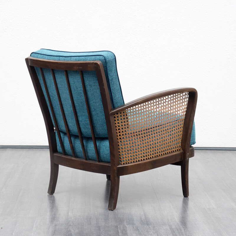 Petrol blue armchair with meshwork - 1950s