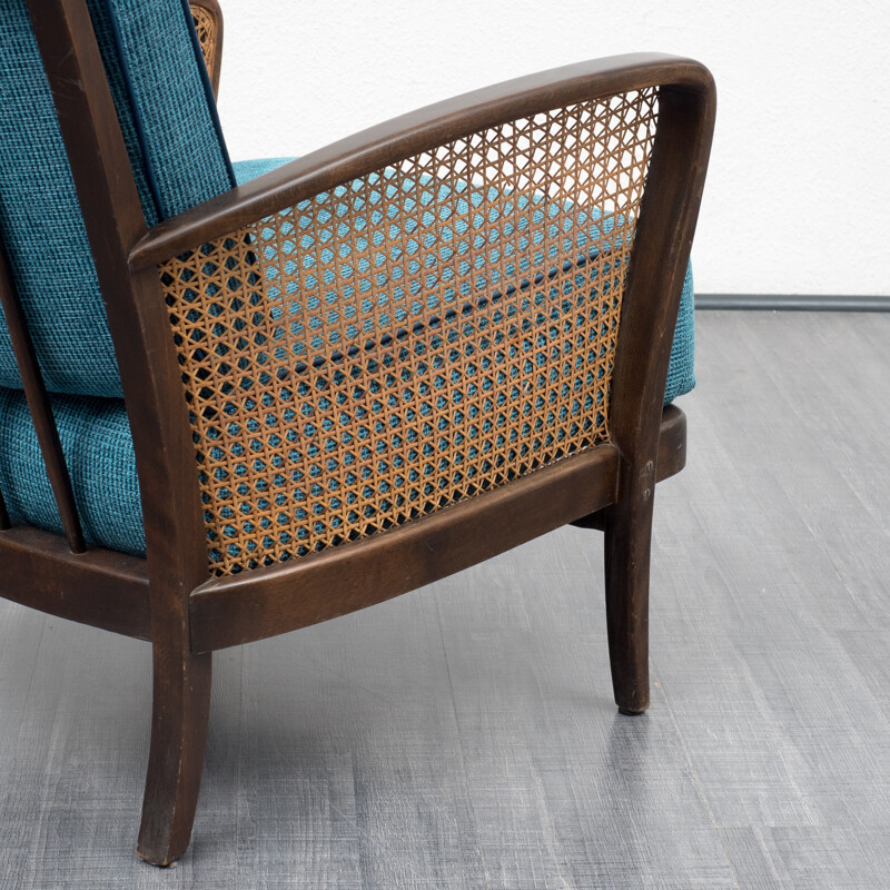 Petrol blue armchair with meshwork - 1950s