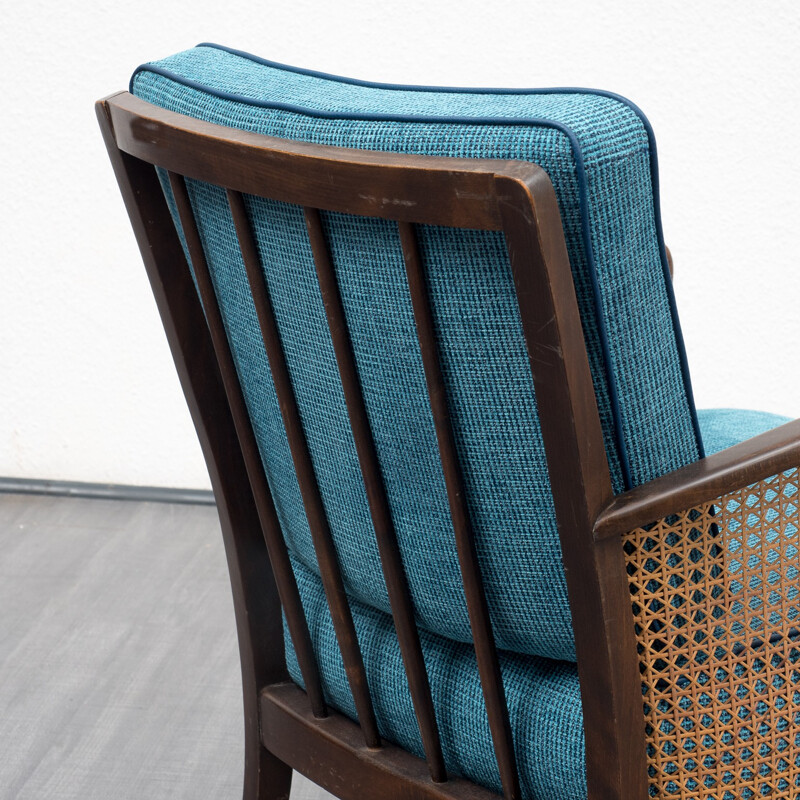 Petrol blue armchair with meshwork - 1950s