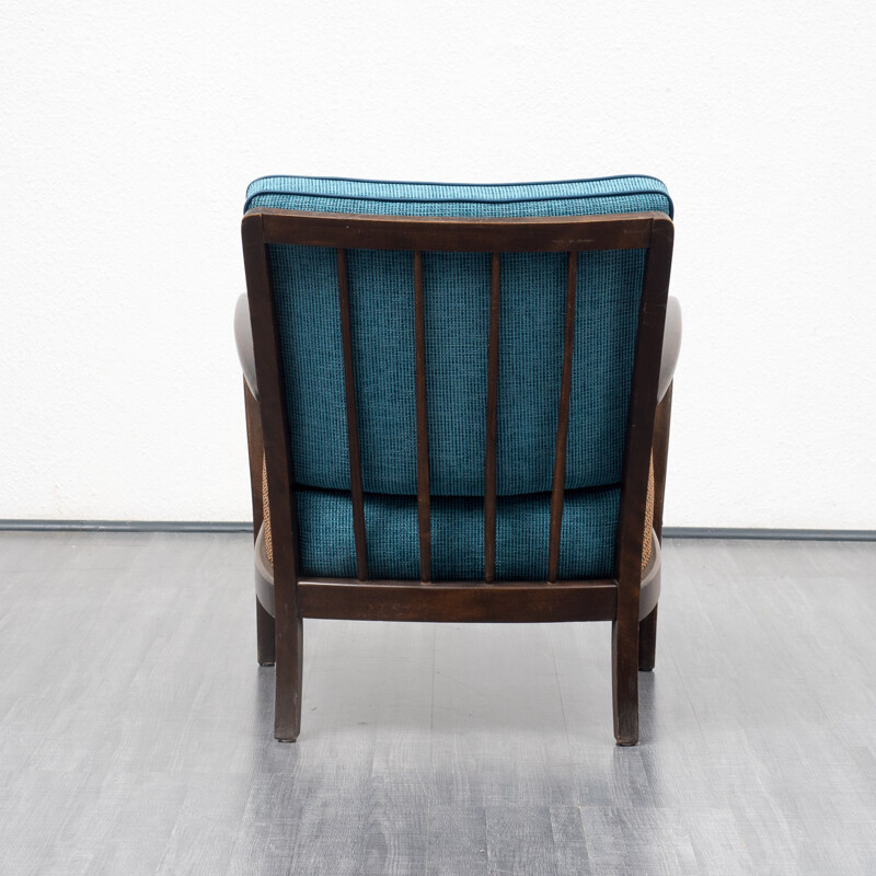 Petrol blue armchair with meshwork - 1950s