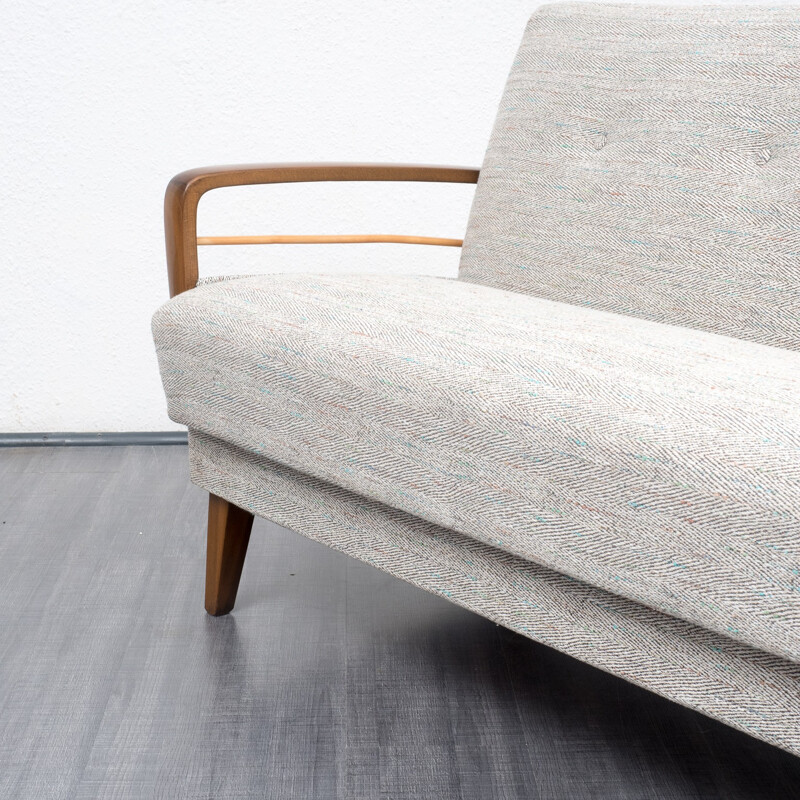 Grey convertible sofa with solid beechwood legs - 1960s