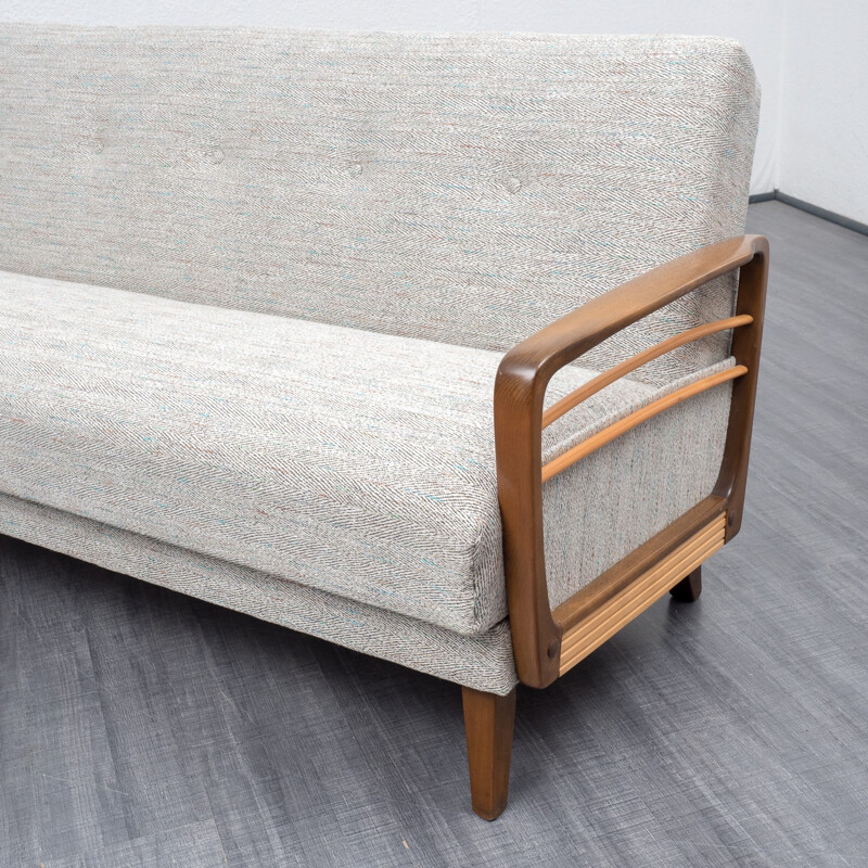 Grey convertible sofa with solid beechwood legs - 1960s