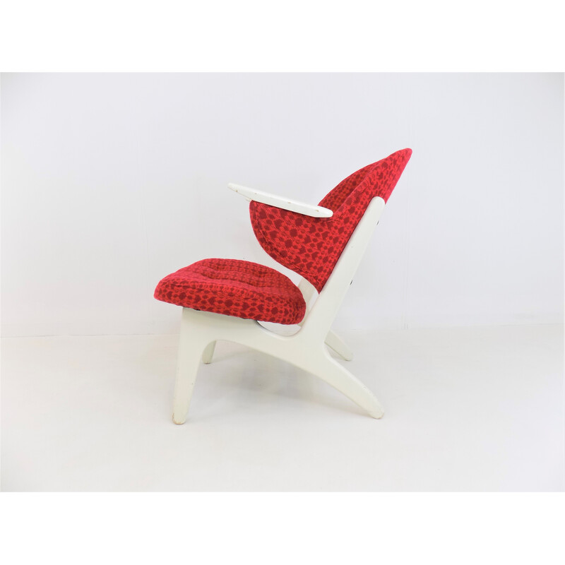 Vintage easy chair in red fabric by Carl Edward Matthes for Cf Matthes, 1950