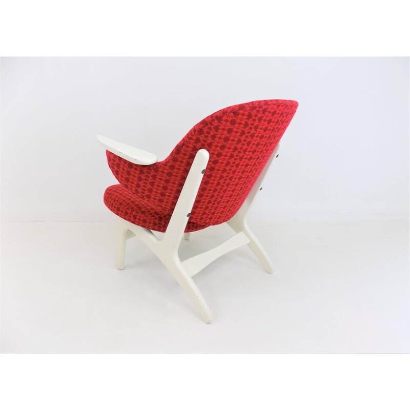 Vintage-Sessel mit rotem Stoff von Carl Edward Matthes für Cf Matthes, 1950