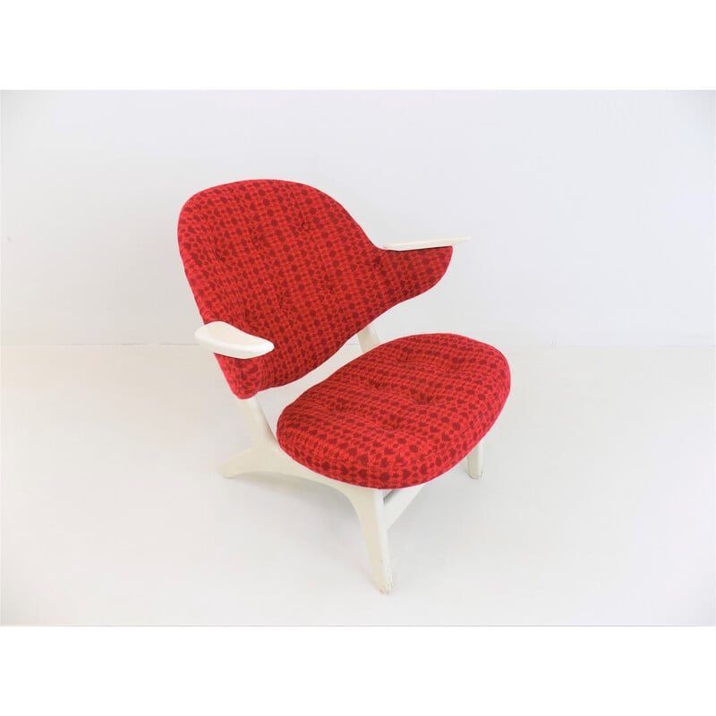Fauteuil lounge vintage en tissu rouge par Carl Edward Matthes pour Cf Matthes, 1950