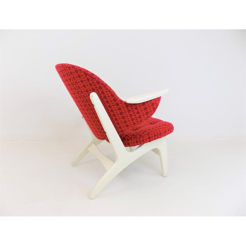 Vintage easy chair in red fabric by Carl Edward Matthes for Cf Matthes, 1950