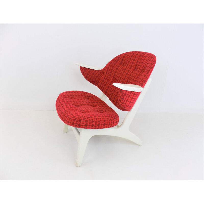 Vintage easy chair in red fabric by Carl Edward Matthes for Cf Matthes, 1950