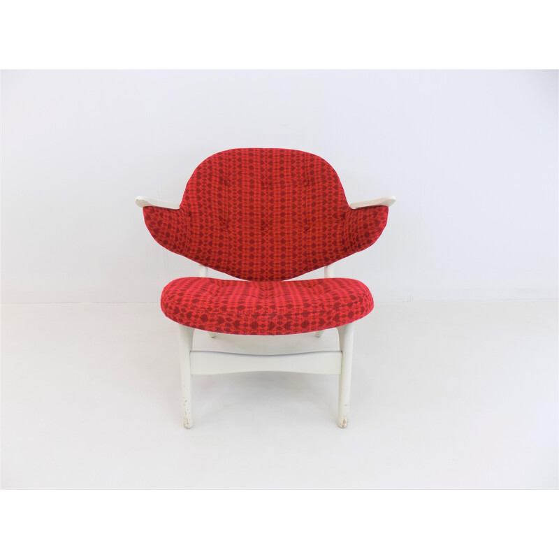 Vintage easy chair in red fabric Carl Edward Matthes for Cf Matthes,