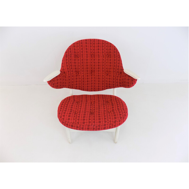 Fauteuil lounge vintage en tissu rouge par Carl Edward Matthes pour Cf Matthes, 1950