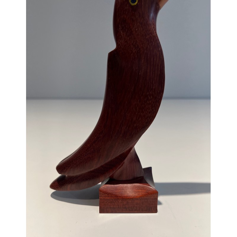 Vintage Toucan in exotic wood and glass eyes, France 1970