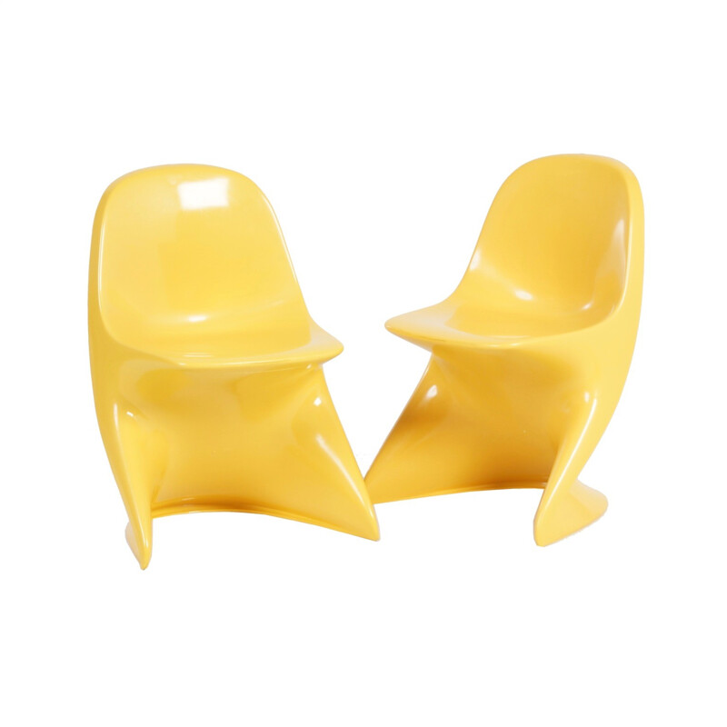 Pair of Casalino childrens yellow chair by Alexander Begge for Casala - 1970s