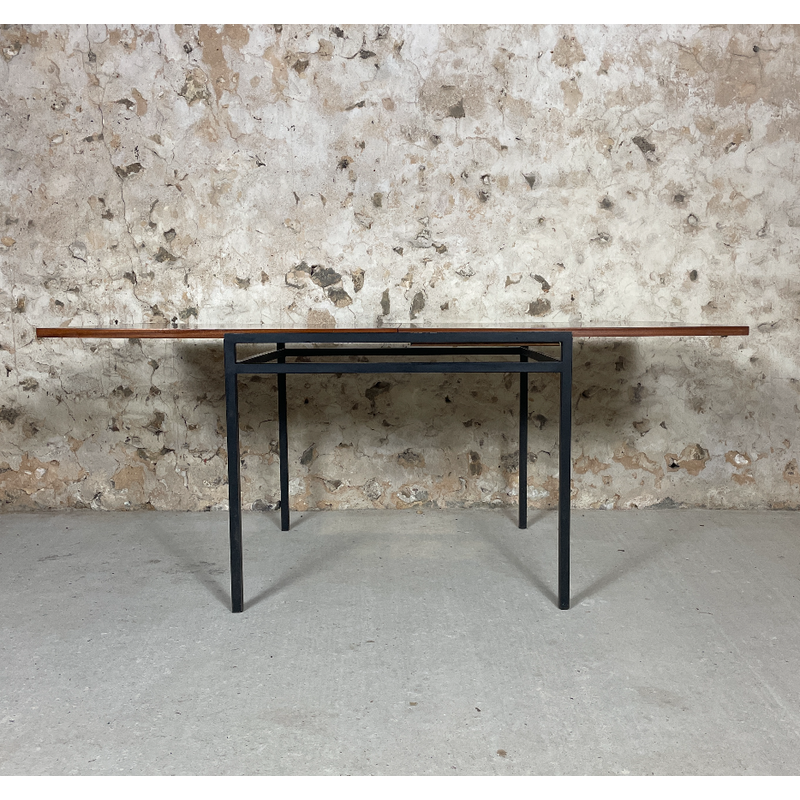 Table portefeuille vintage en métal et teck par Georges Frydman, 1960