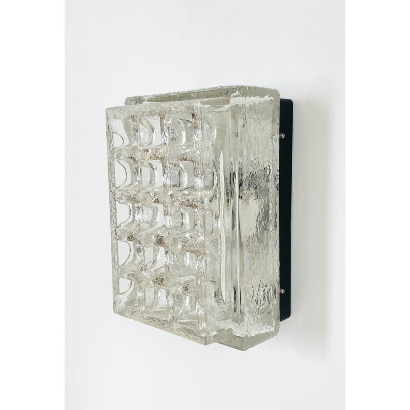 Vintage rectangular wall lamp in embossed glass from Limburg, Germany 1970
