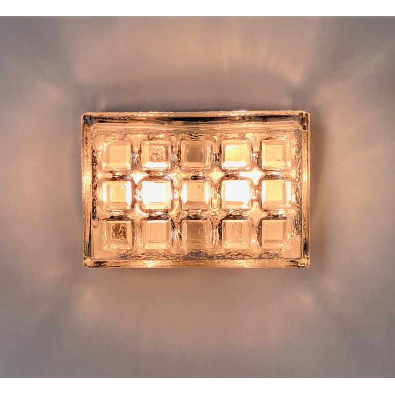 Vintage rectangular wall lamp in embossed glass from Limburg, Germany 1970