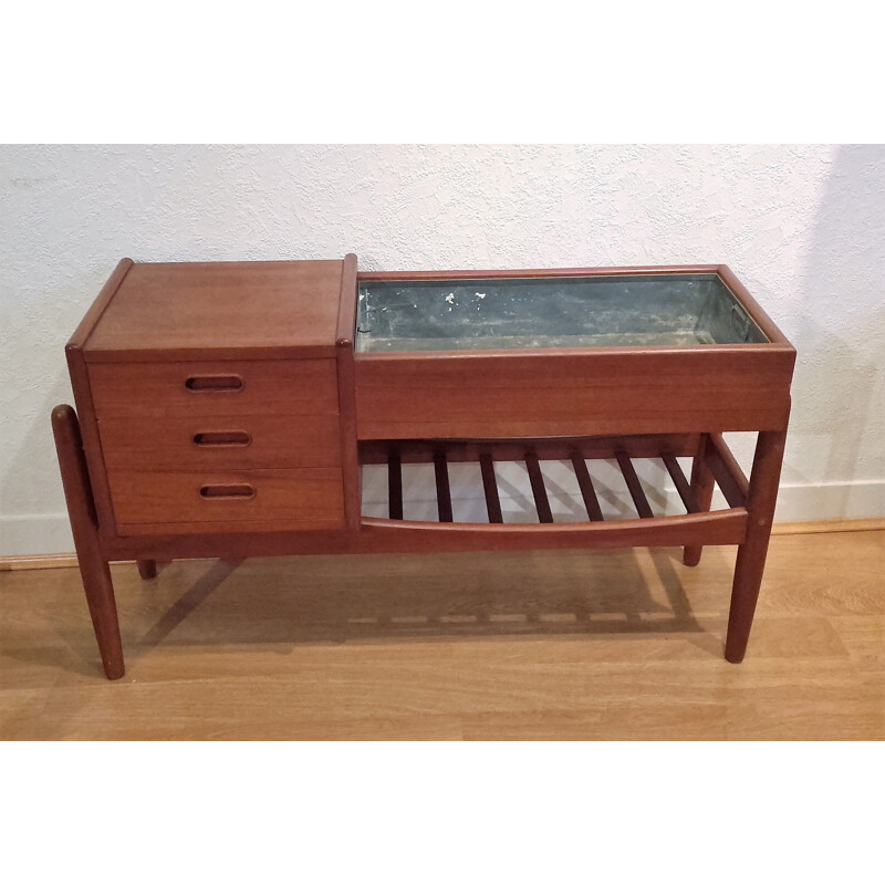 Teak scandinavian flower box with magazine rack - 1960s