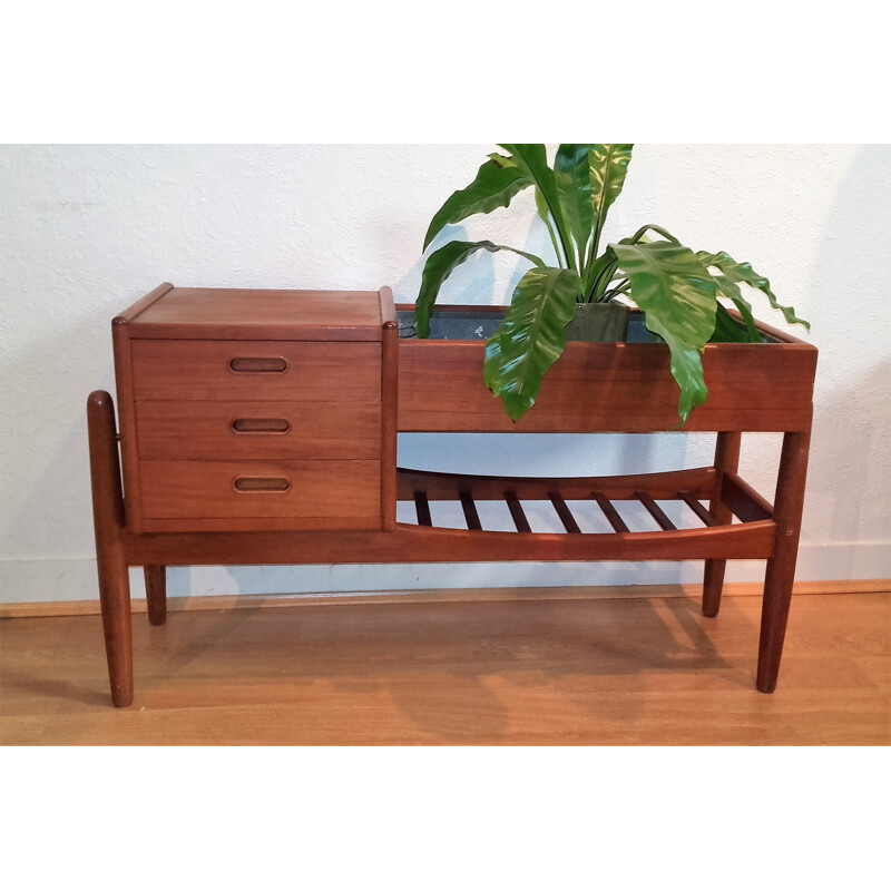 Teak scandinavian flower box with magazine rack - 1960s