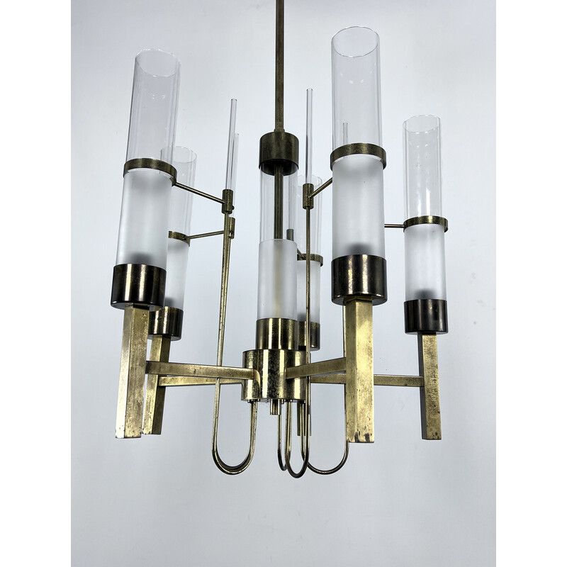 Vintage brass and glass chandelier for Sciolari, Italy 1960