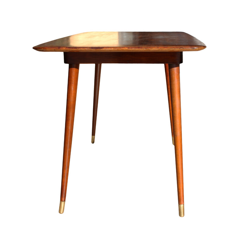 Vintage wooden side table with conical legs, Germany 1960