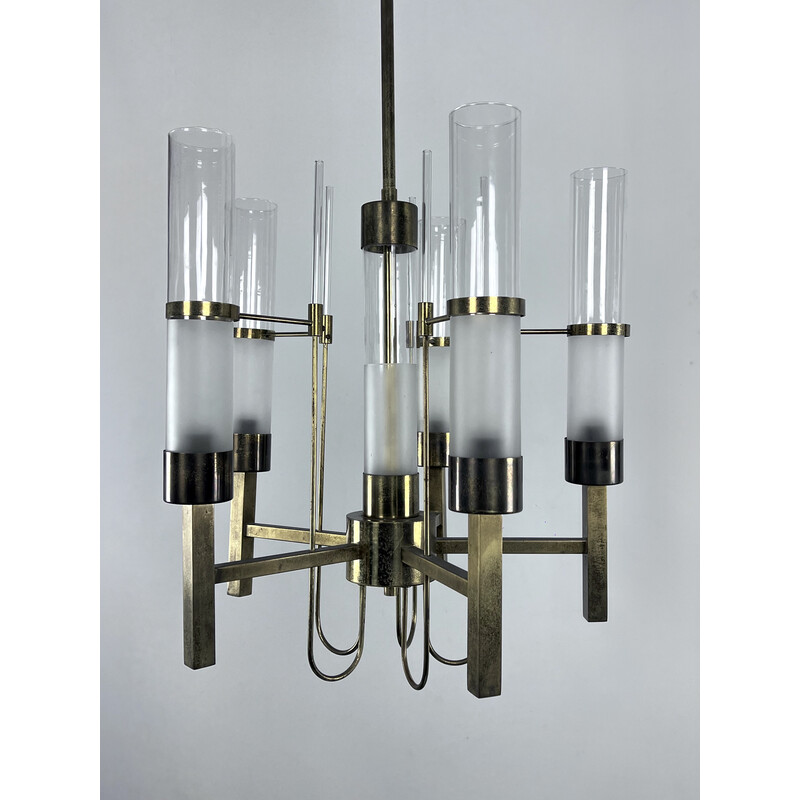 Vintage brass and glass chandelier for Sciolari, Italy 1960