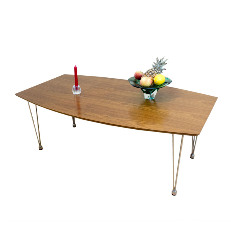 Table basse marron en bois et en inox - 1960