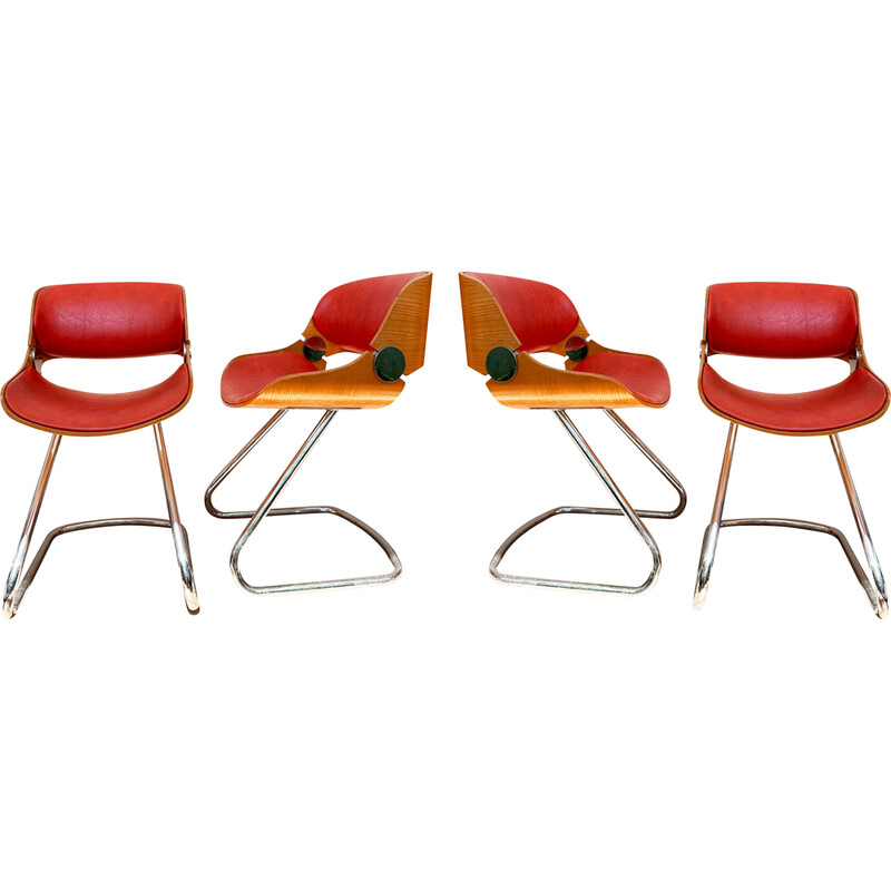 Lot de 4 chaises vintage par Etienne Fermigier pour Mobilier National, France 1960