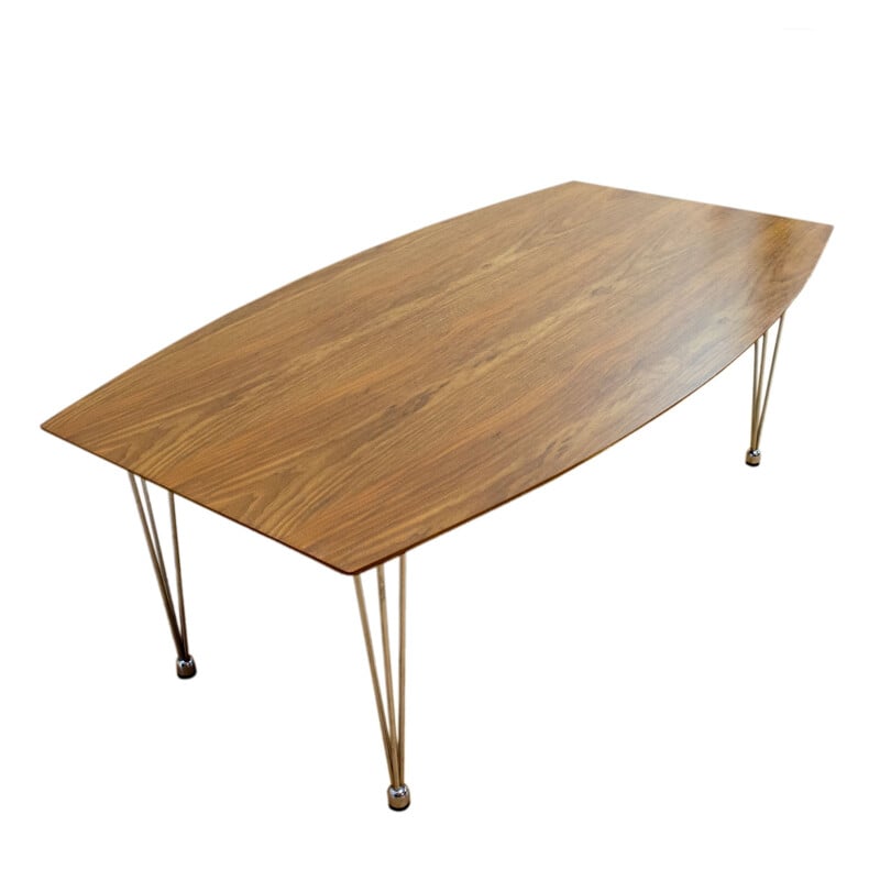 Table basse marron en bois et en inox - 1960