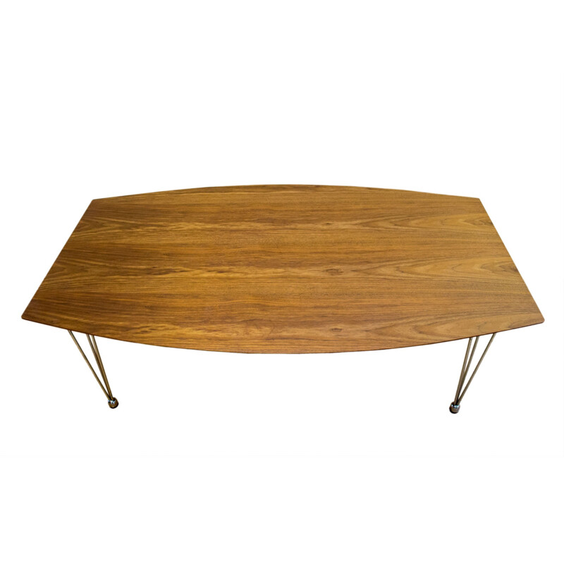Table basse marron en bois et en inox - 1960