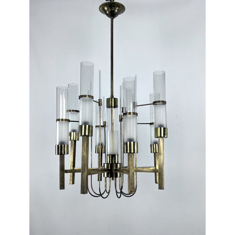 Vintage brass and glass chandelier for Sciolari, Italy 1960