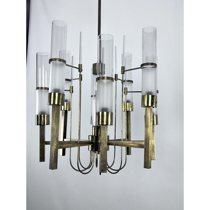 Vintage brass and glass chandelier for Sciolari, Italy 1960