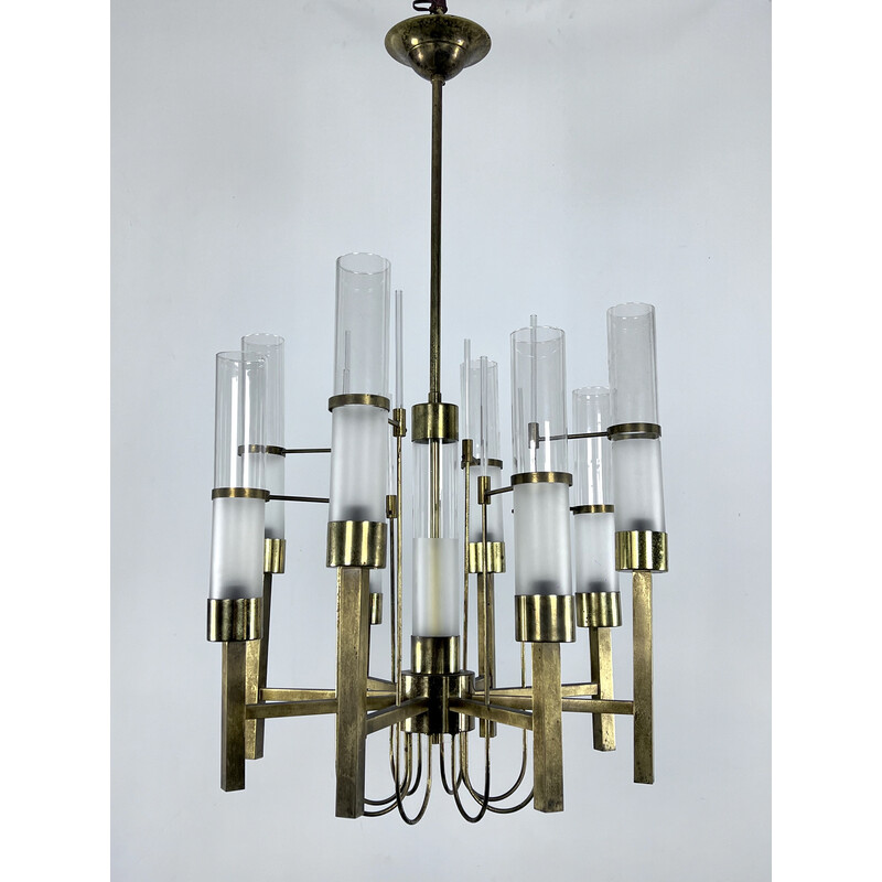 Vintage brass and glass chandelier for Sciolari, Italy 1960