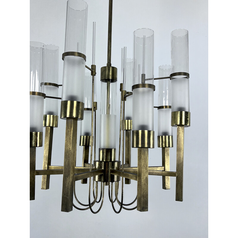 Vintage brass and glass chandelier for Sciolari, Italy 1960