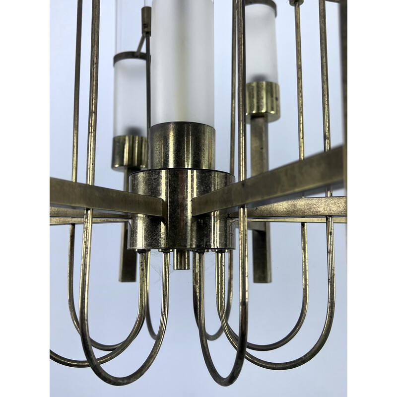 Vintage brass and glass chandelier for Sciolari, Italy 1960