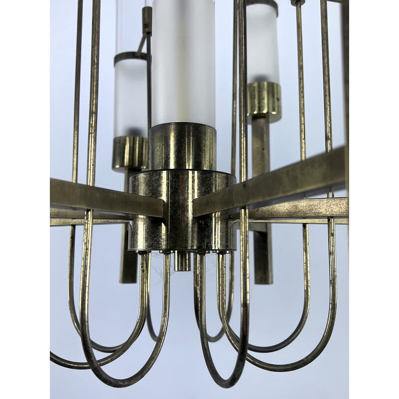 Vintage brass and glass chandelier for Sciolari, Italy 1960