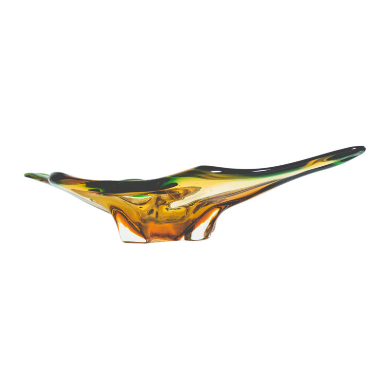 Green & brown Murano glass fruit bowl - 1950s