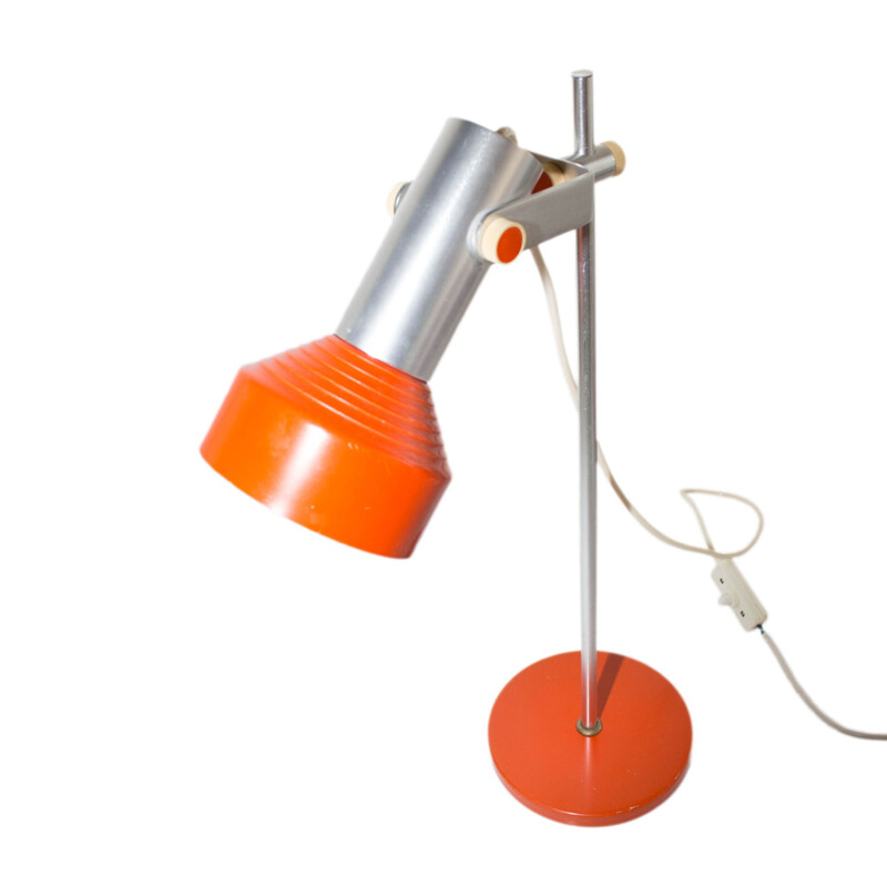 Lampe de bureau orange produite par AKA Electric en aluminium et en métal - 1970