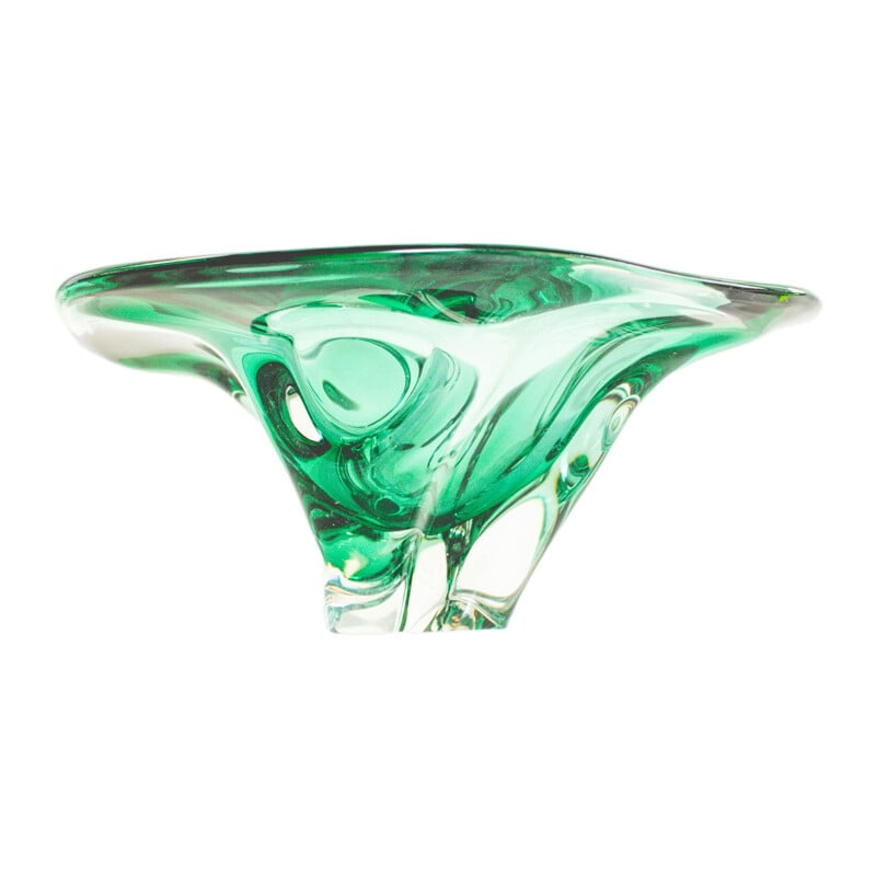 Vintage fruit bowl in emerald green and Murano glass, 1970