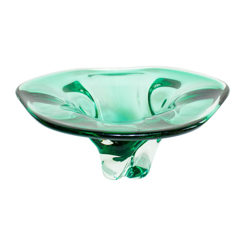 Bol de fruits vintage en vert émeraude et verre de Murano, 1970