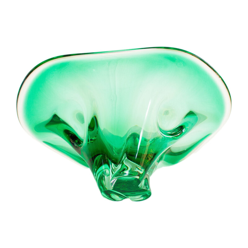 Vintage fruit bowl in emerald green and Murano glass, 1970