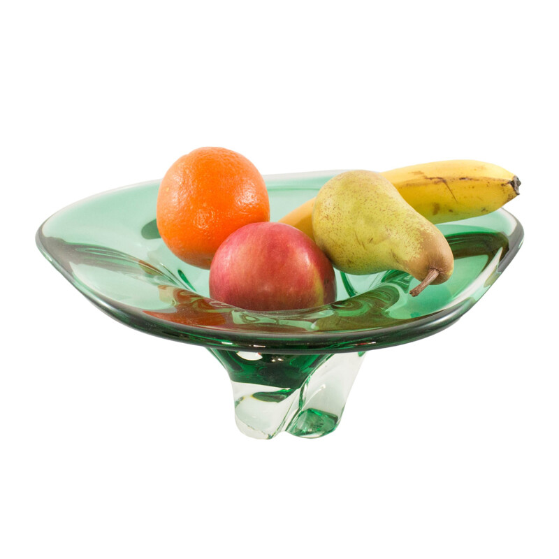 Vintage fruit bowl in emerald green and Murano glass, 1970