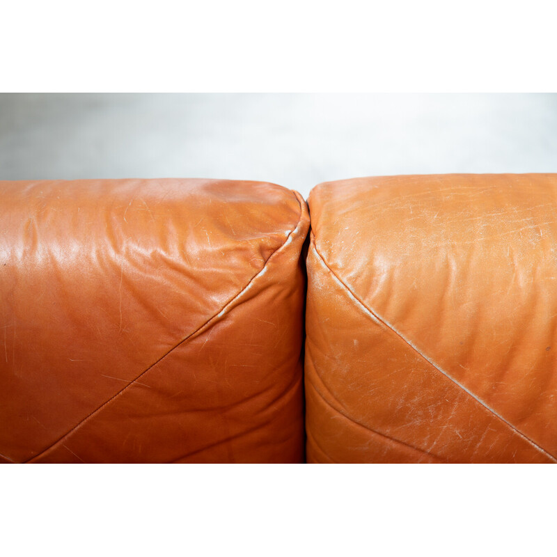 Vintage living room set in orange leather by Mario Marenco for Arflex, 1970